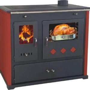 EEK Practik Lux 9.5 kW Wood Burning Stove with Hob and Hob Efficiency Class A+ Red