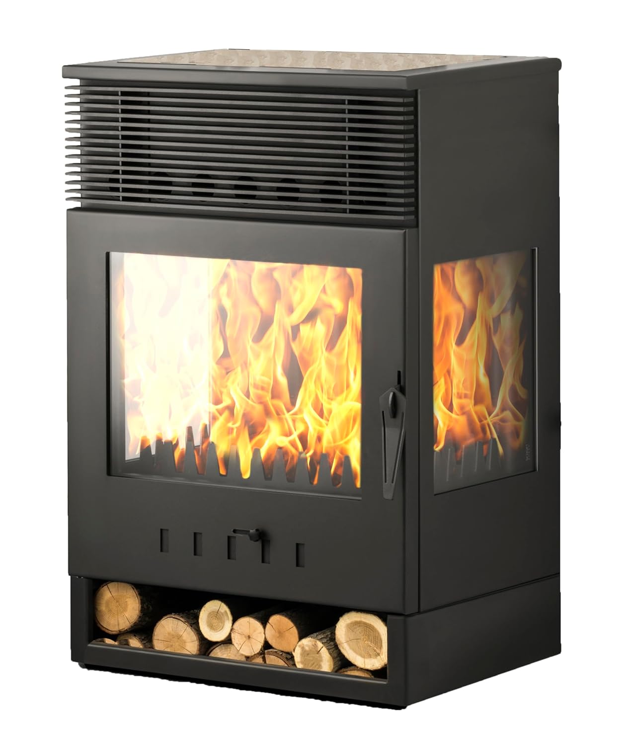 EIDER BIOMASA - Tokyo Fan Vision Oven - Ventilated Wood Stove with Oven 14.99 KW - Compact 97 x 52 x 61 cm - Up to 290 m³ - Energy Efficiency Class A - Triple Fire Vision, Glass